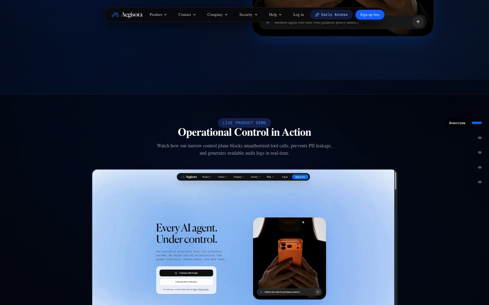 Aegisora homepage screenshot