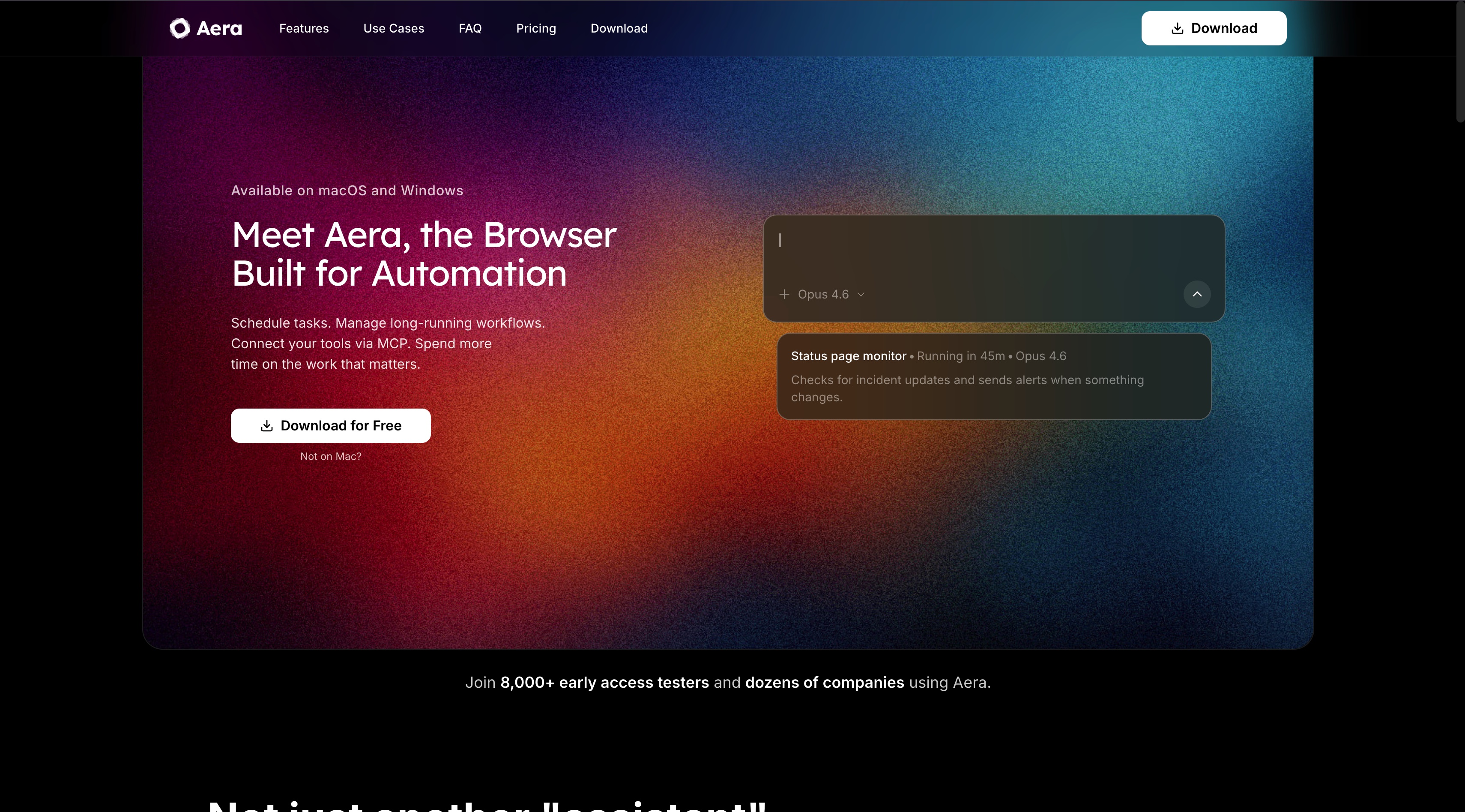 Aera Browser homepage screenshot