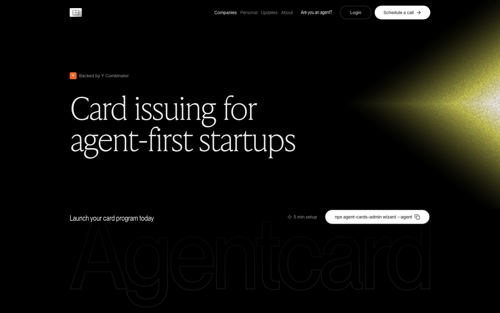 Agentcard for companies homepage screenshot