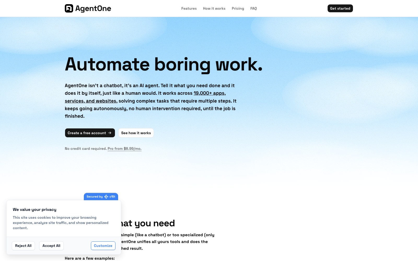 AgentOne Desktop homepage screenshot