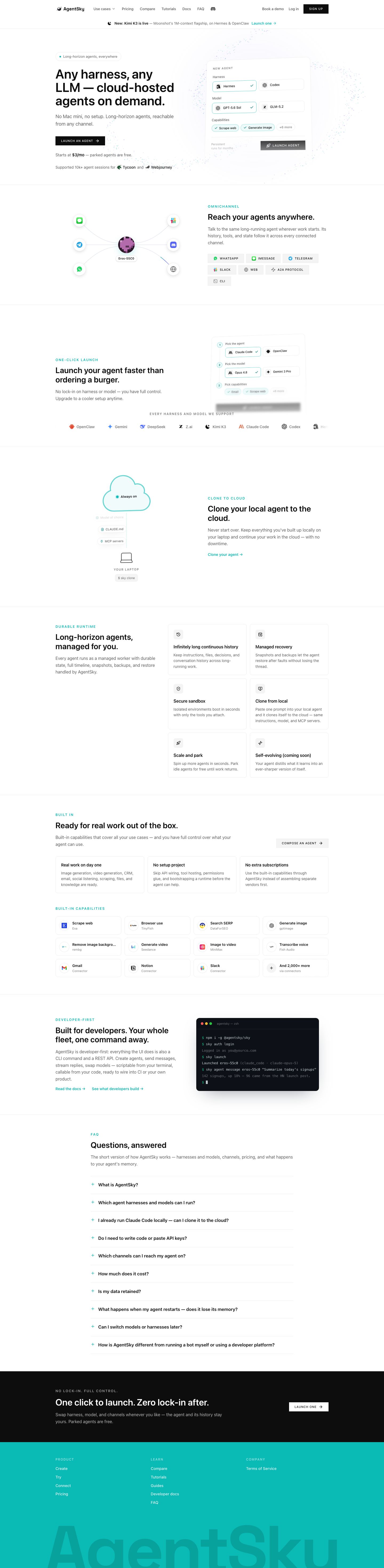 AgentSky homepage screenshot