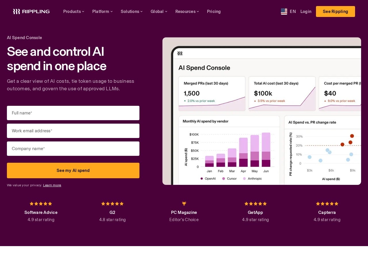 AI Spend Console by Rippling homepage screenshot