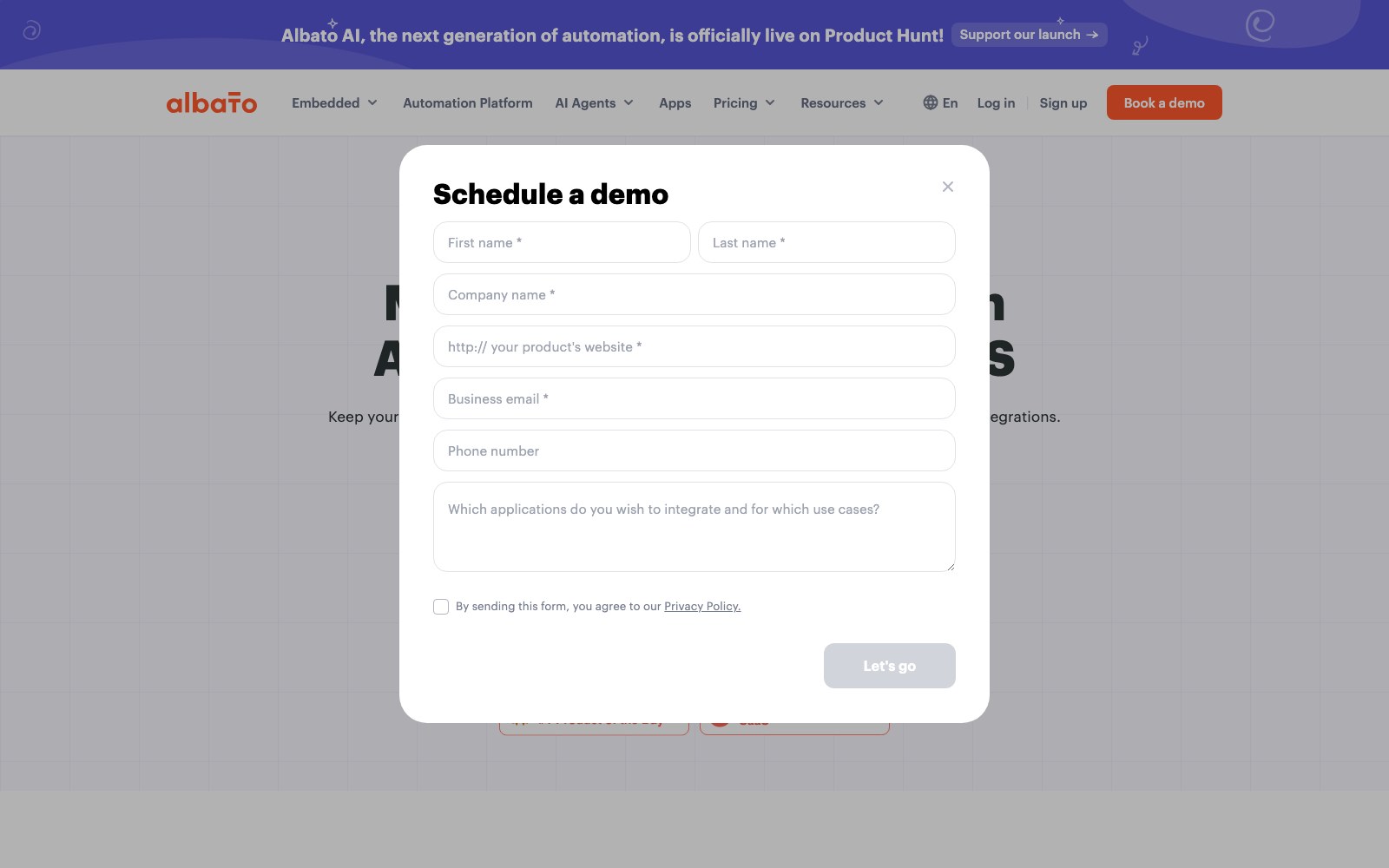 Albato AI homepage screenshot