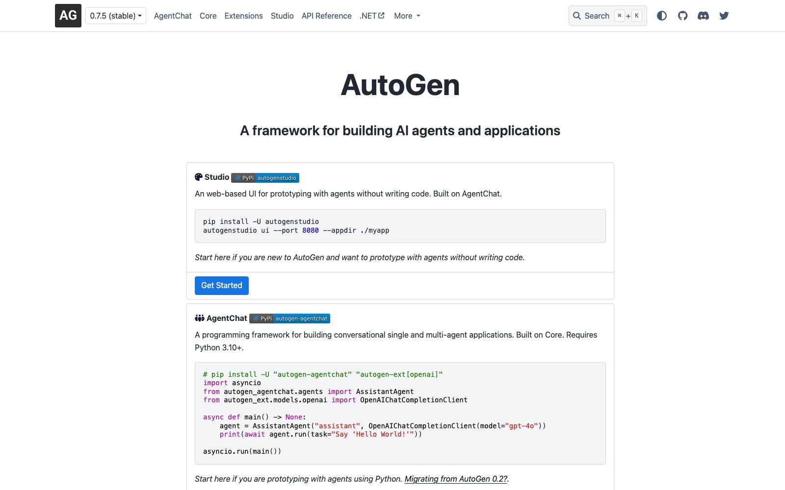 AutoGen homepage screenshot