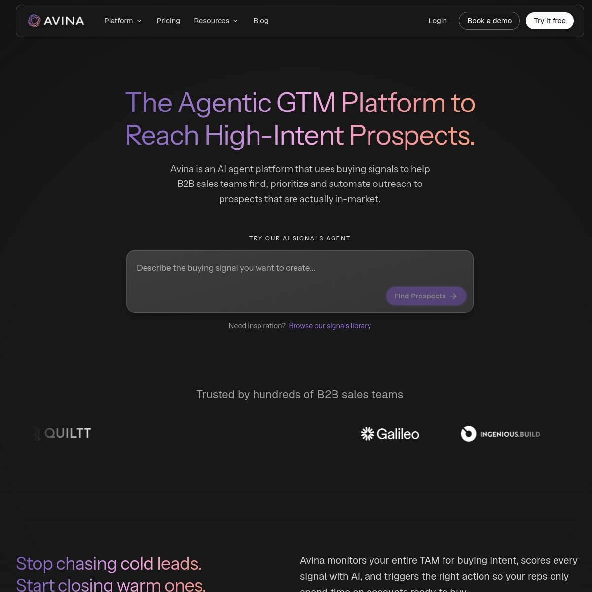 Avina homepage screenshot