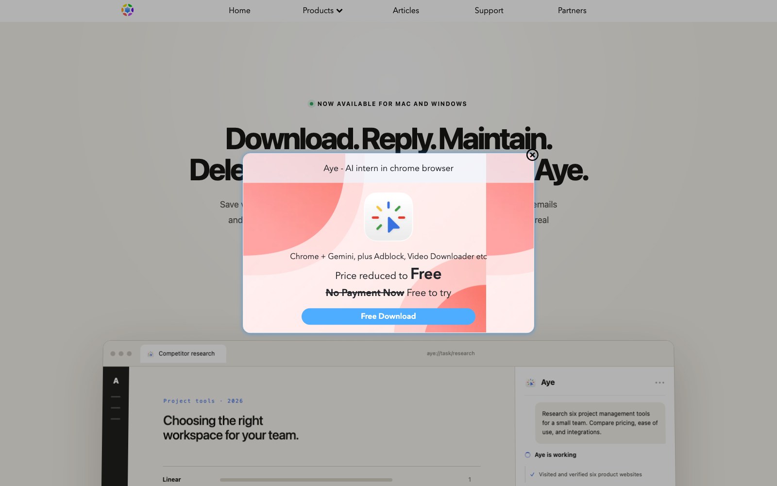 Aye homepage screenshot