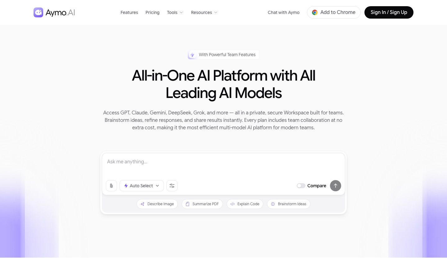Aymo AI homepage screenshot