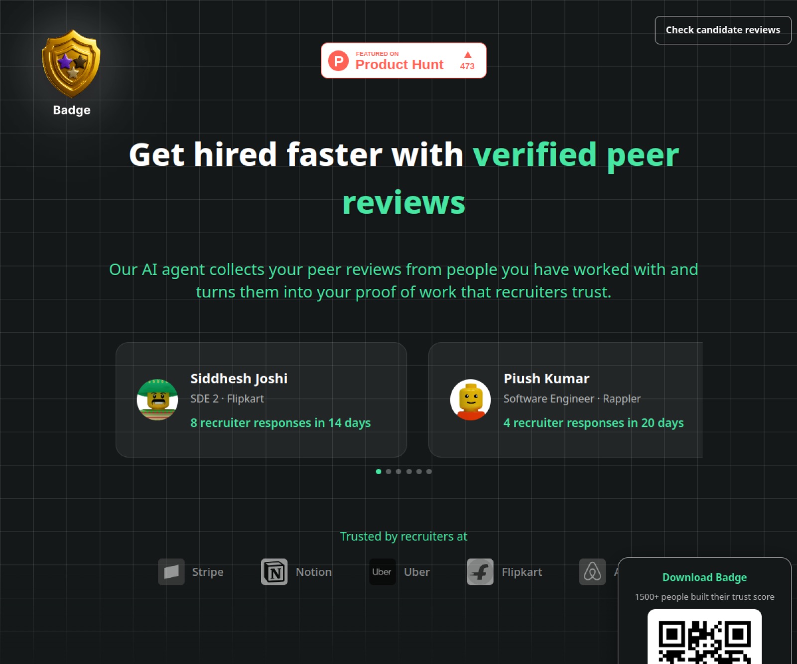 Badge homepage screenshot