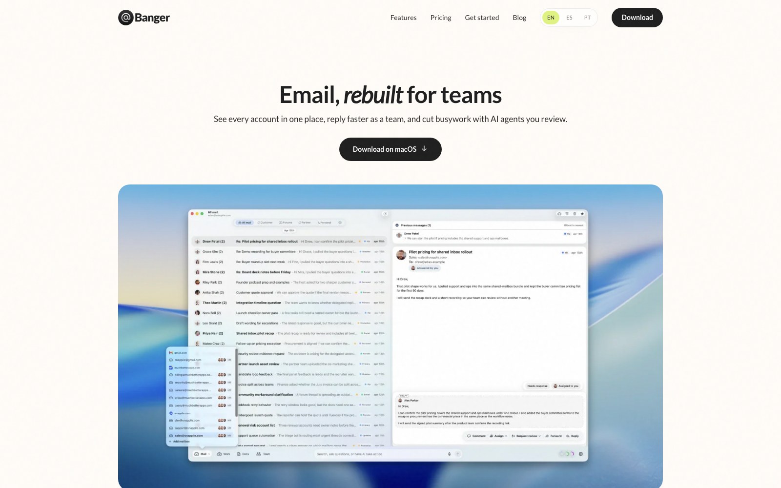 Banger Mail homepage screenshot