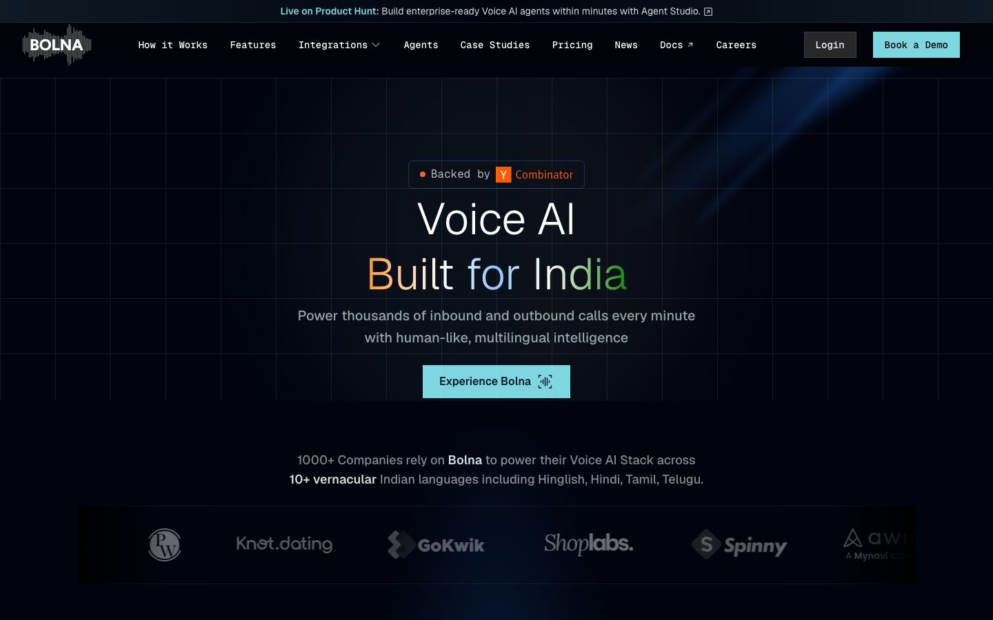 Bolna Agent Studio homepage screenshot