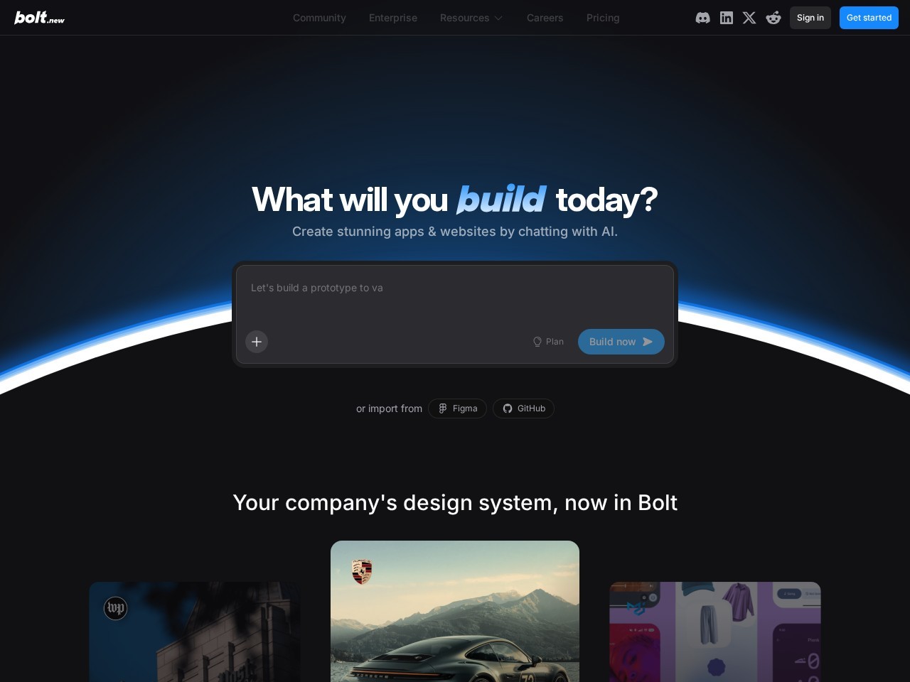 Bolt.new homepage screenshot