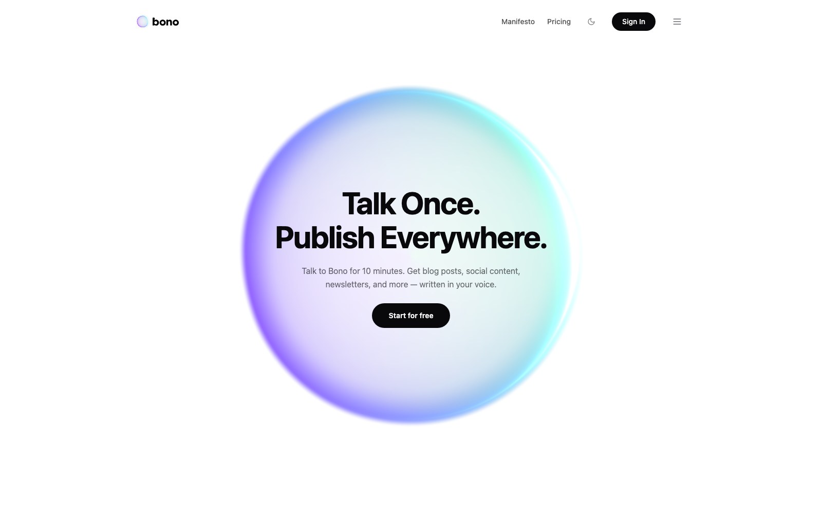 Bono AI homepage screenshot