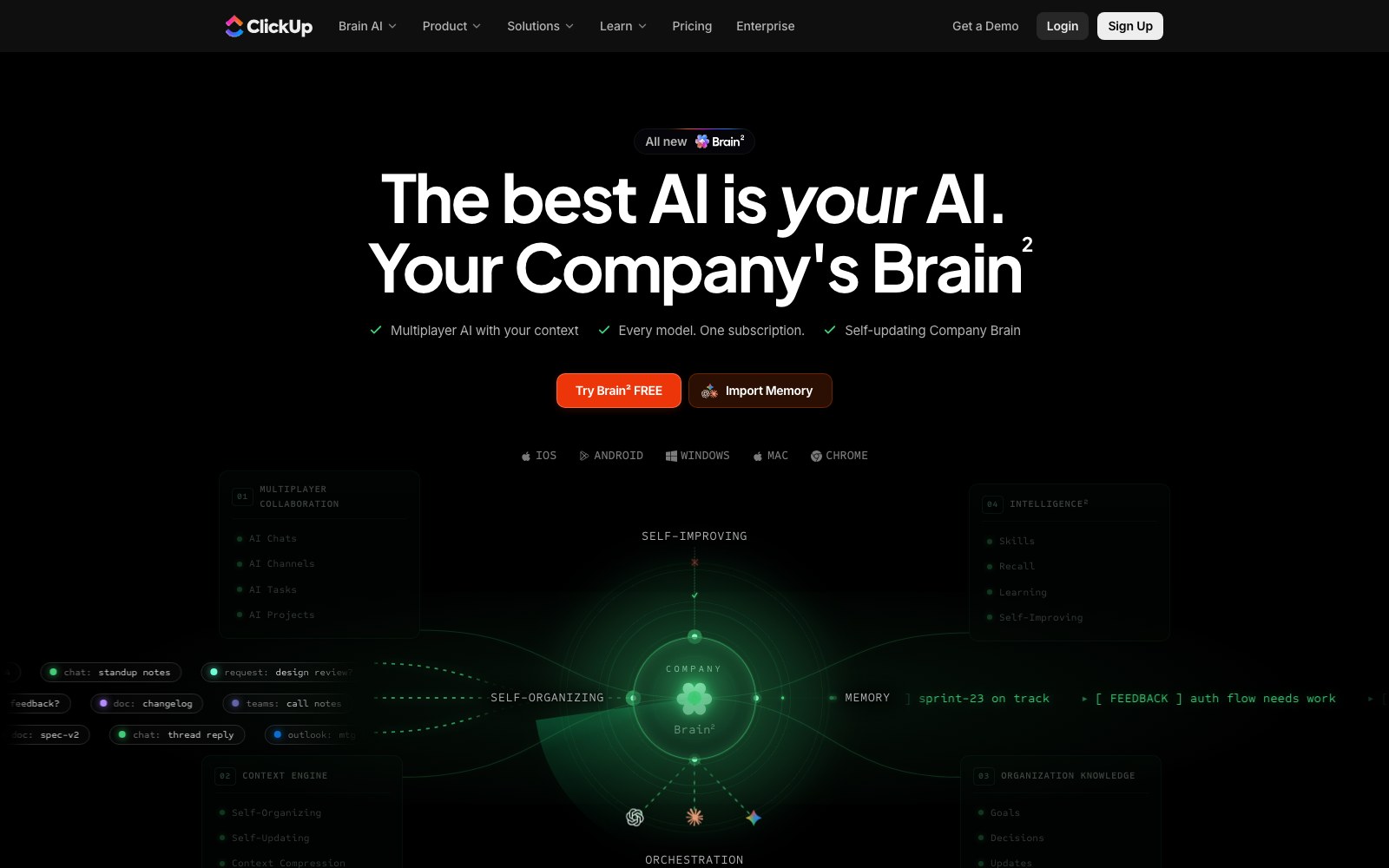 Brain2 by ClickUp homepage screenshot