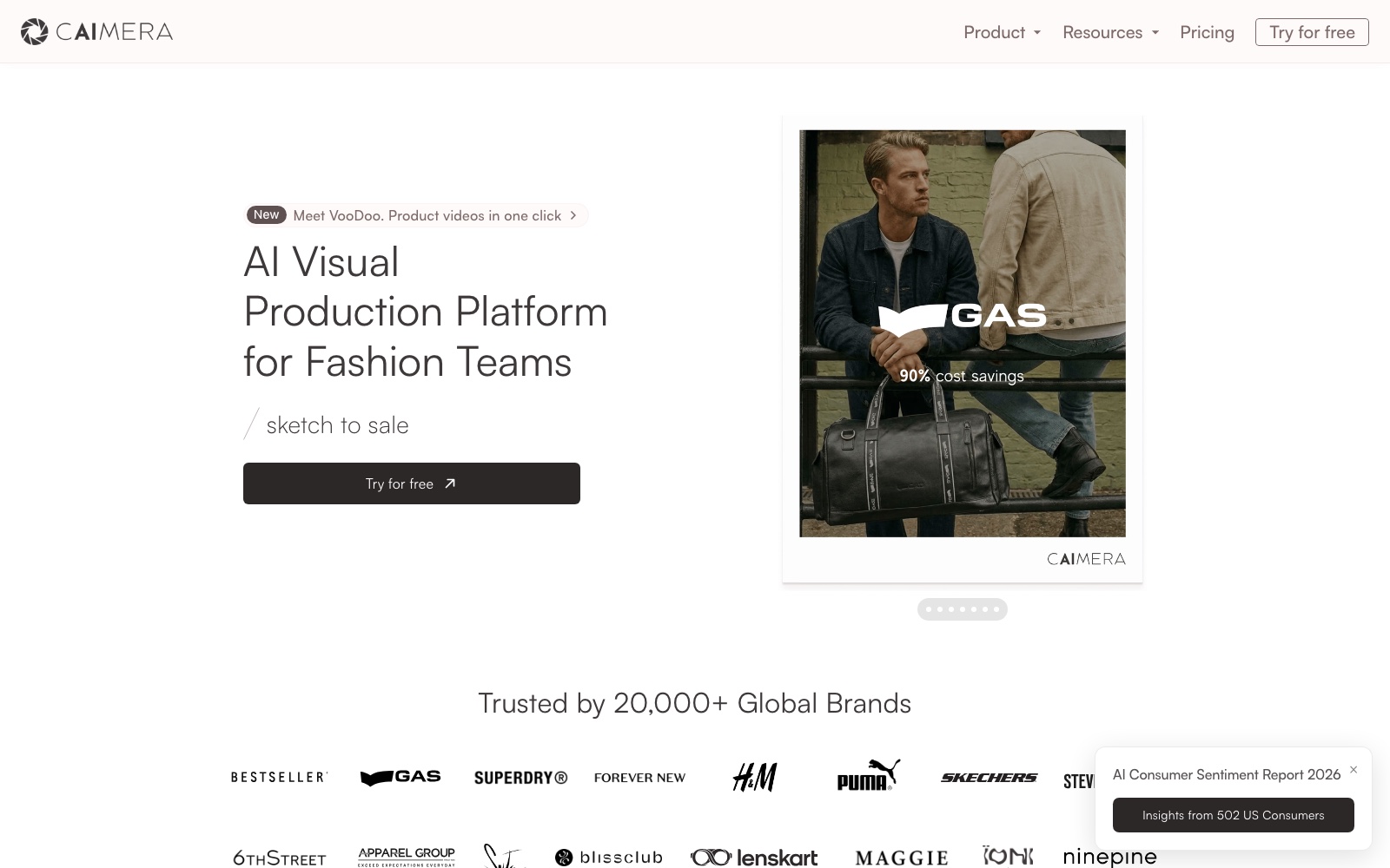 Caimera homepage screenshot