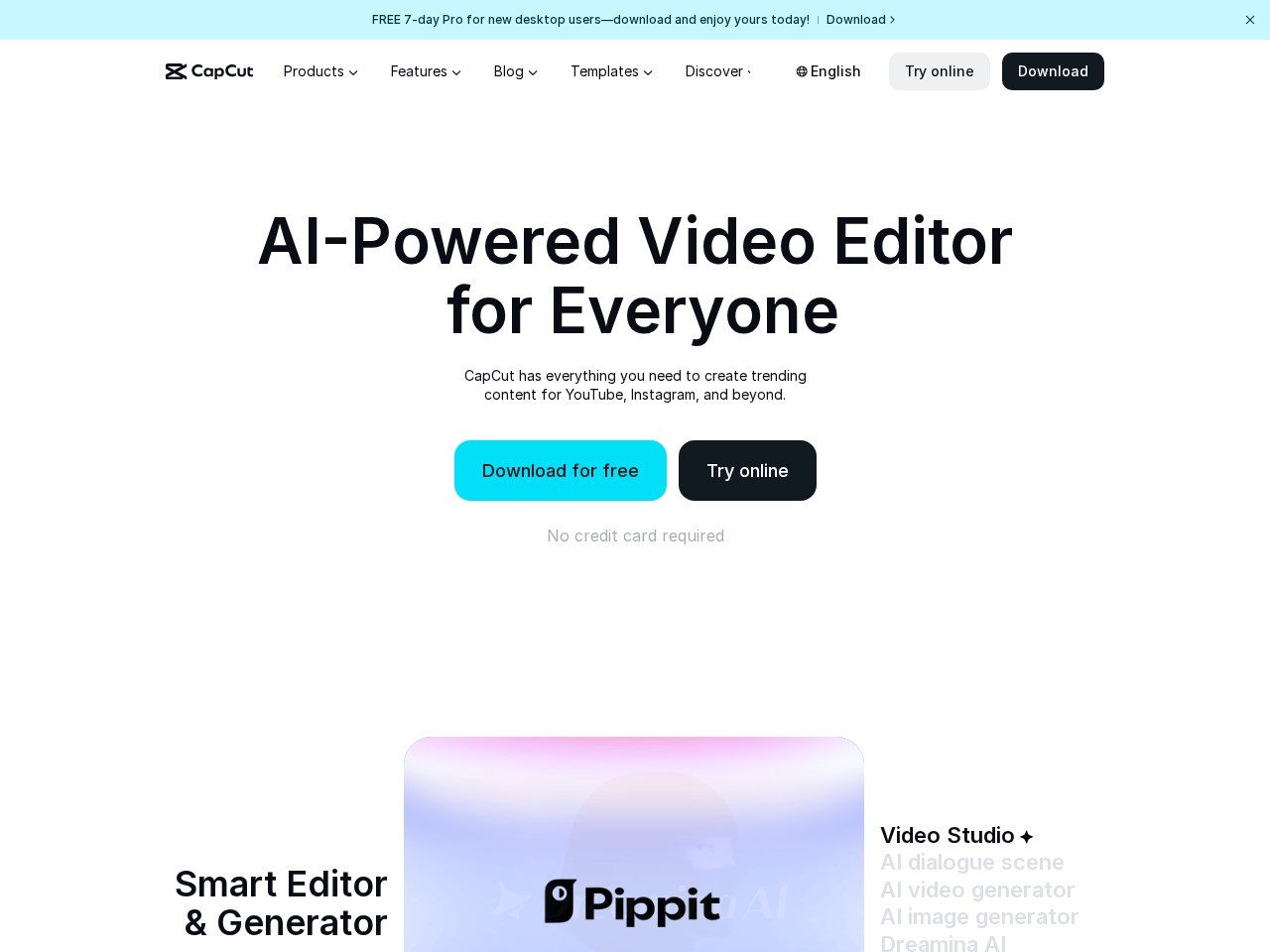 CapCut homepage screenshot