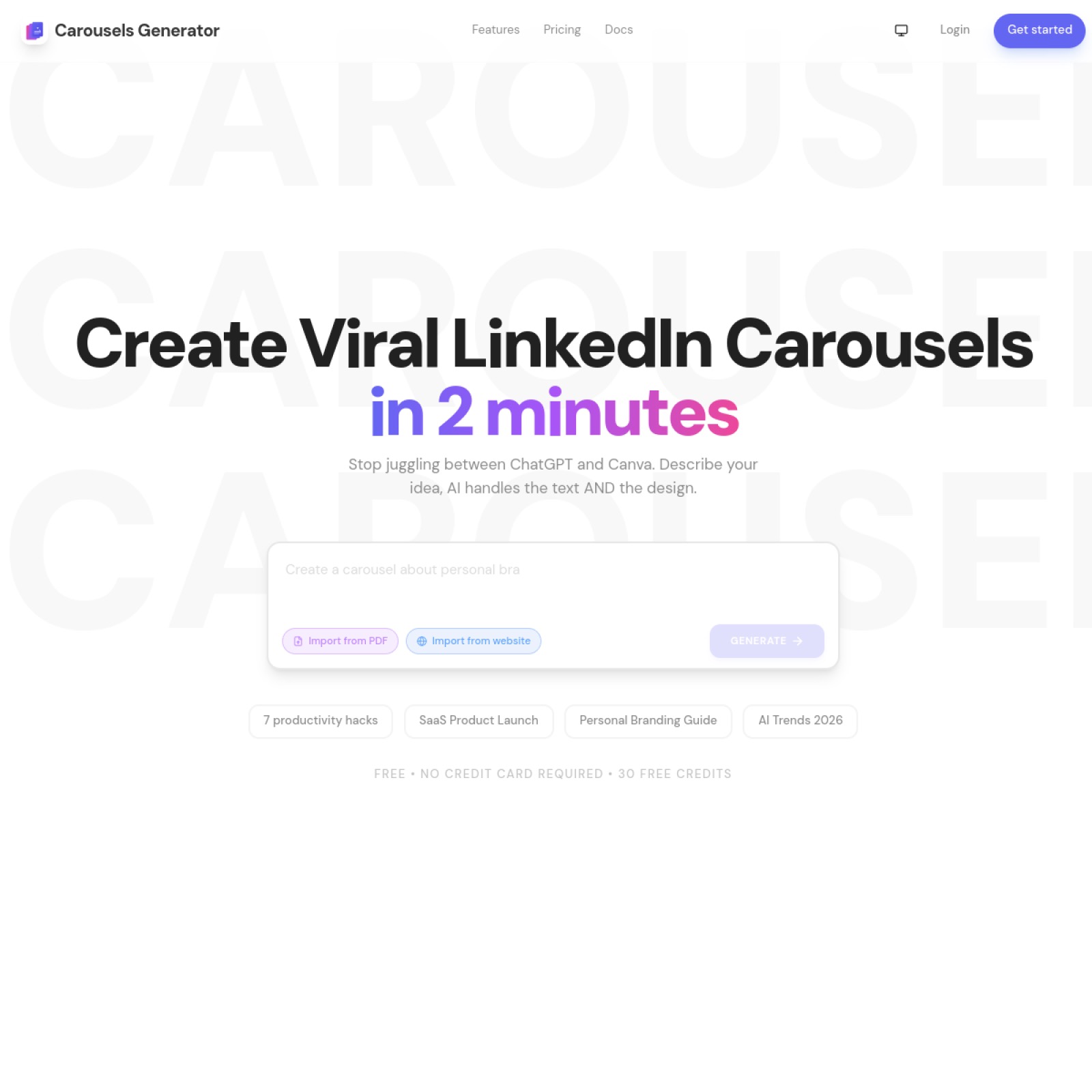 Carousels Generator homepage screenshot