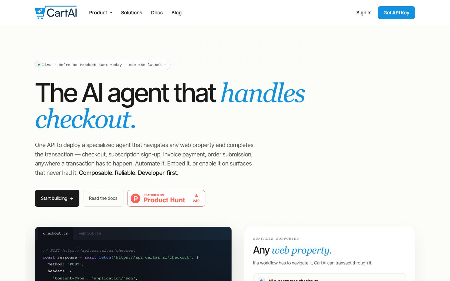CartAI homepage screenshot