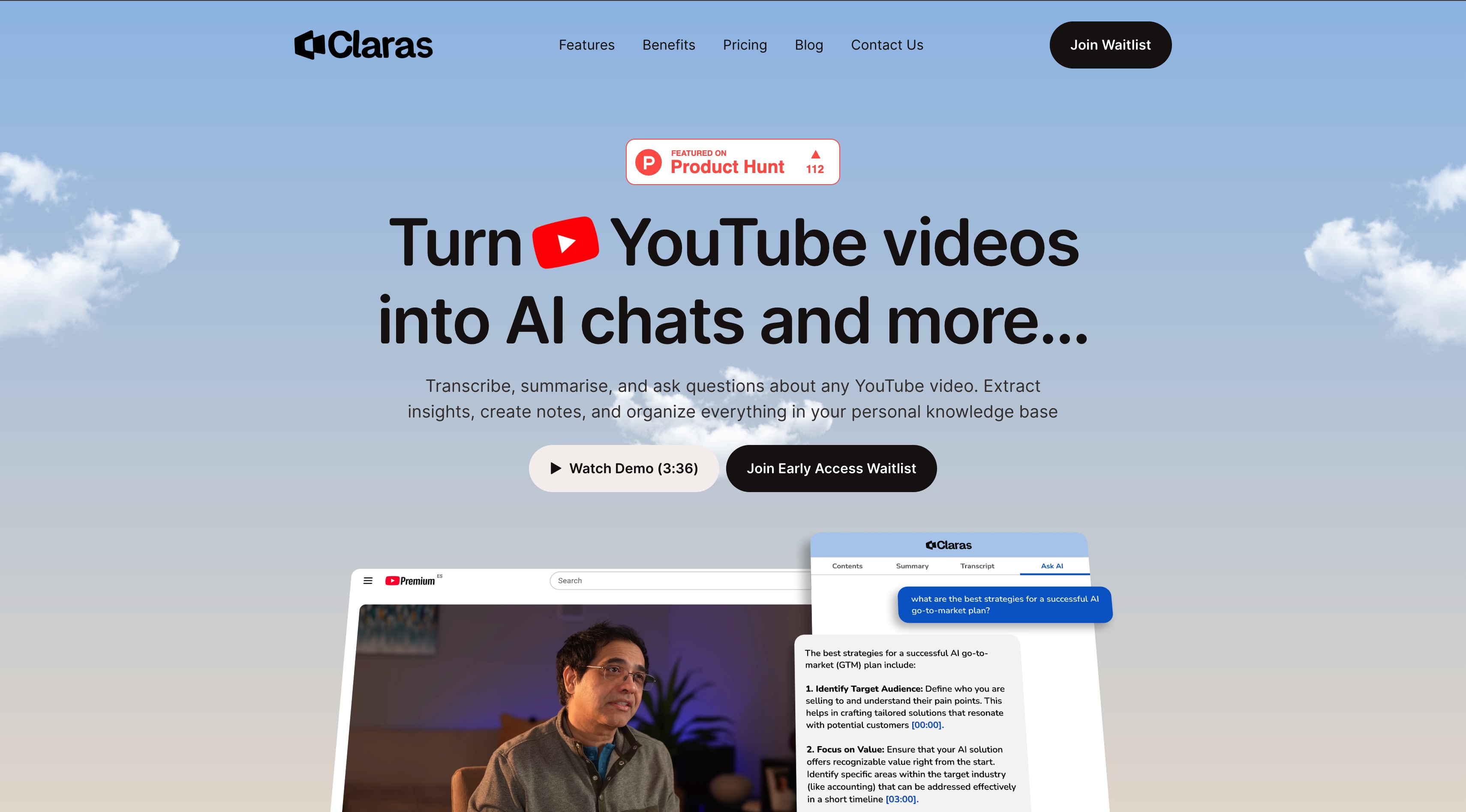 Claras homepage screenshot