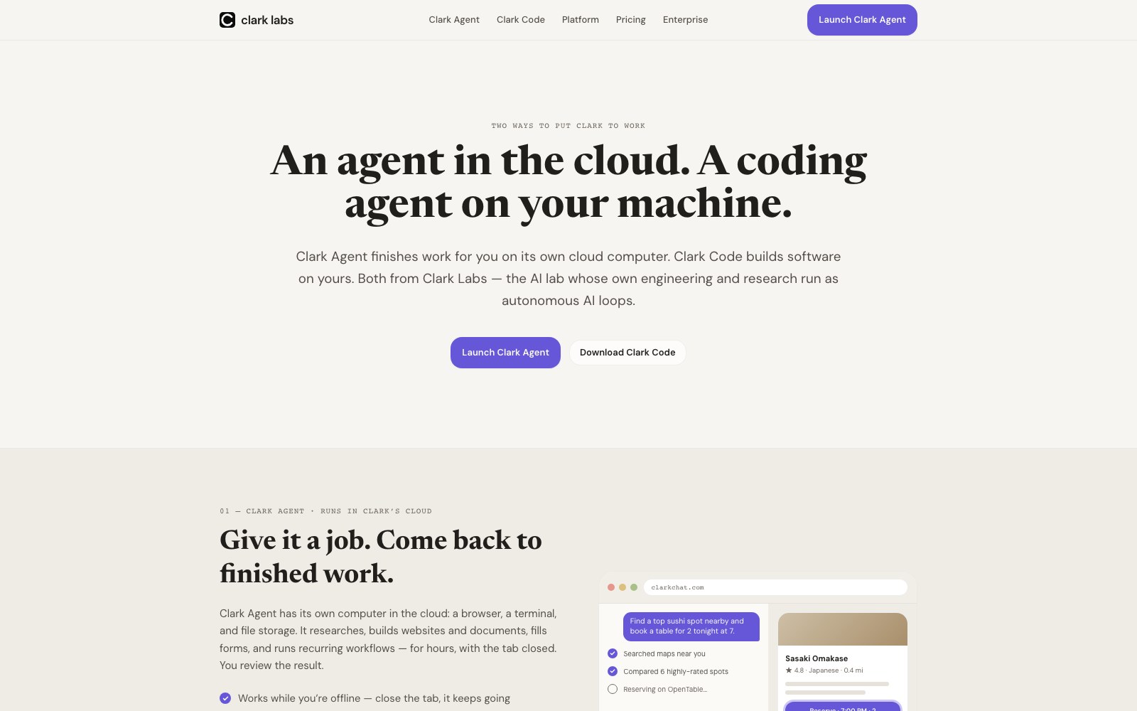 Clark homepage screenshot