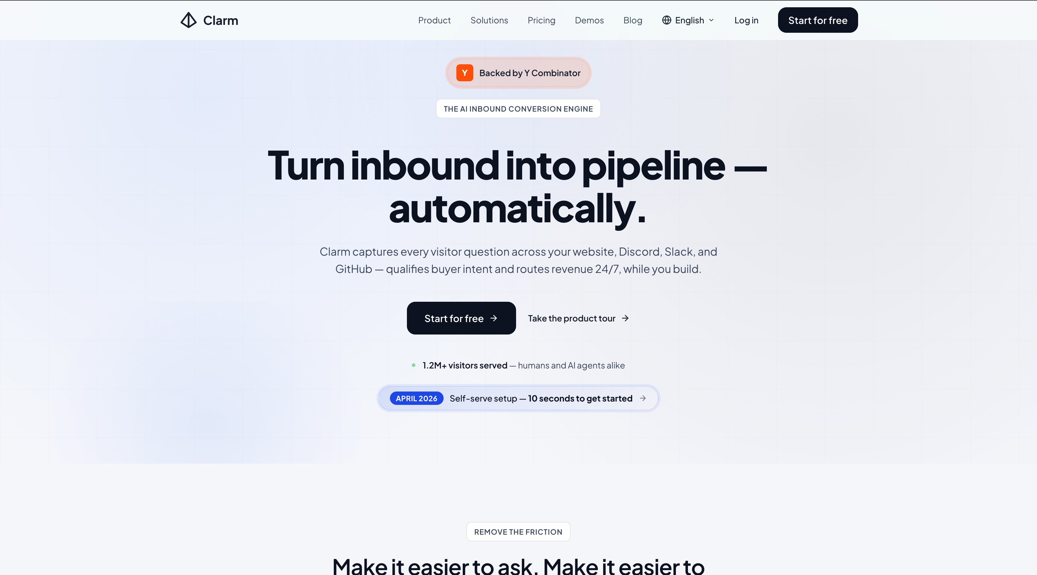 Clarm homepage screenshot