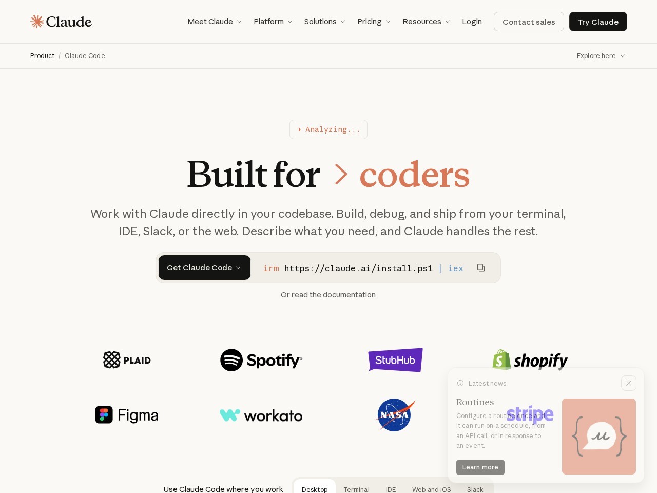 Claude Code homepage screenshot