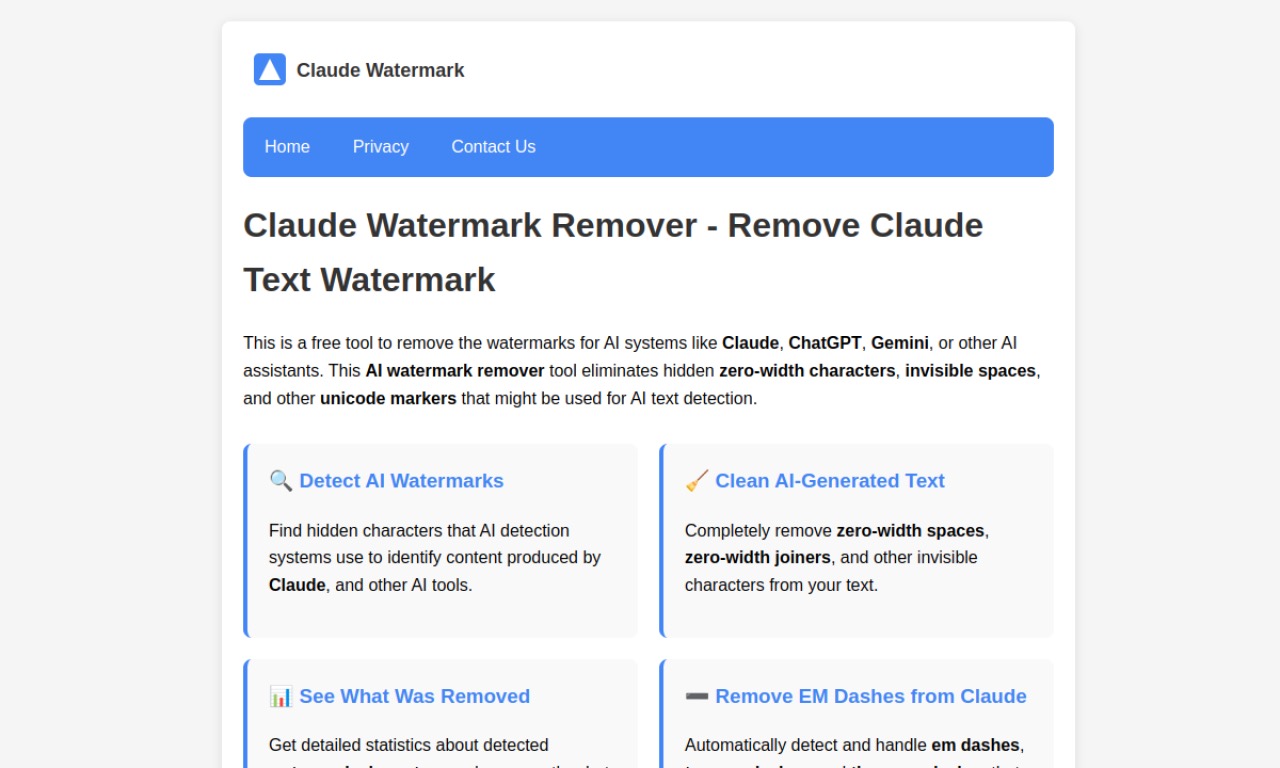 Claude Watermark homepage screenshot