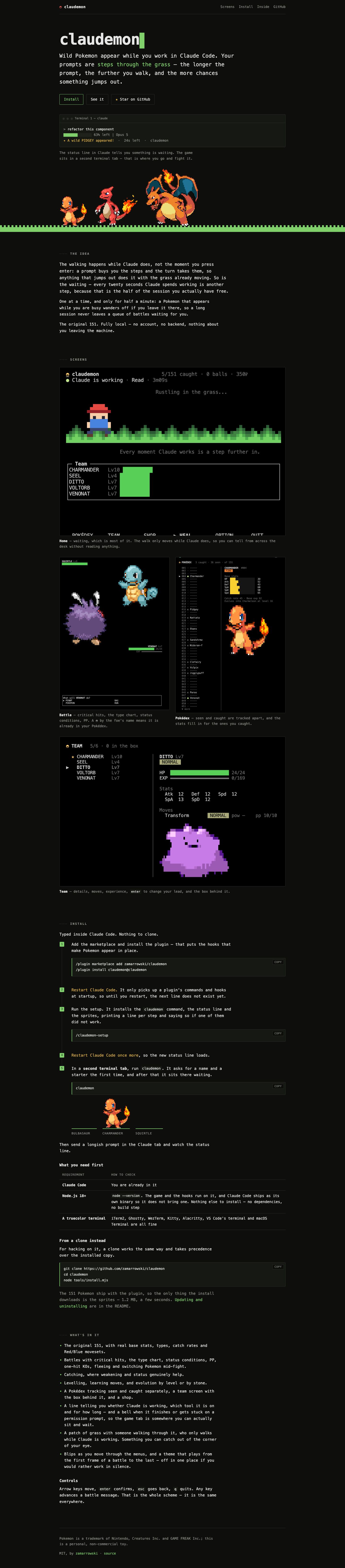 claudemon homepage screenshot