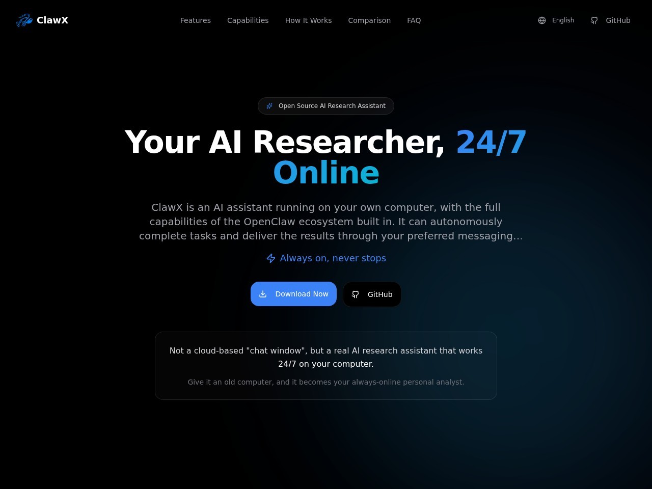 ClawX homepage screenshot
