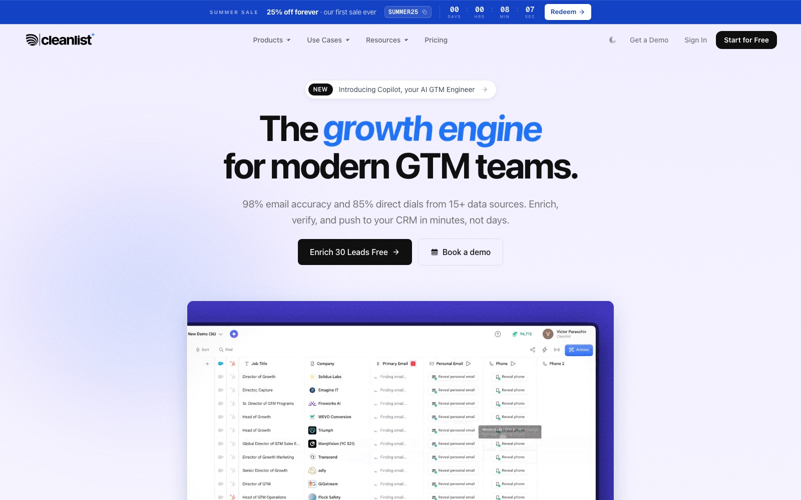 Cleanlist AI homepage screenshot