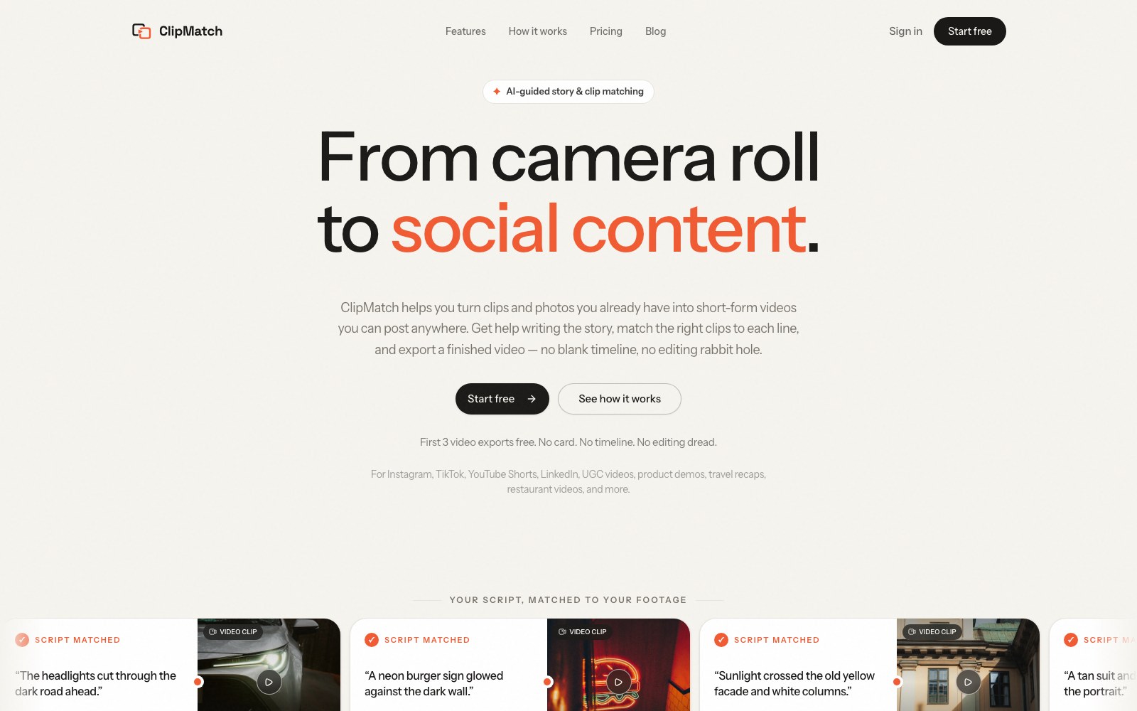 ClipMatch homepage screenshot