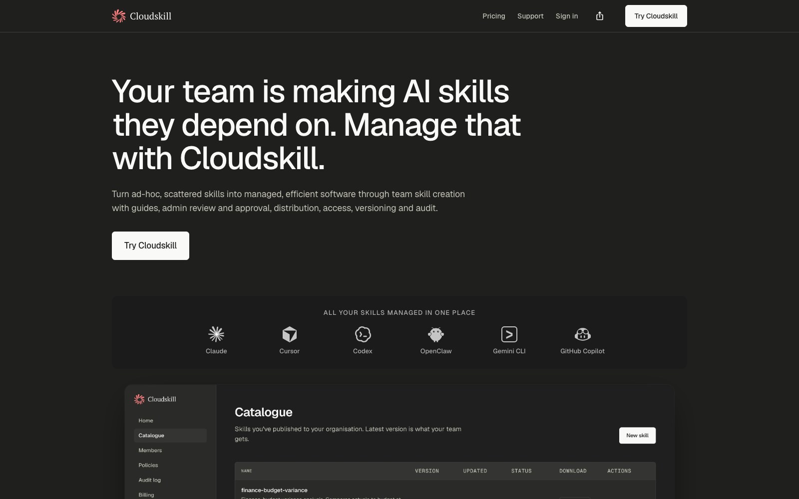 Cloudskill homepage screenshot
