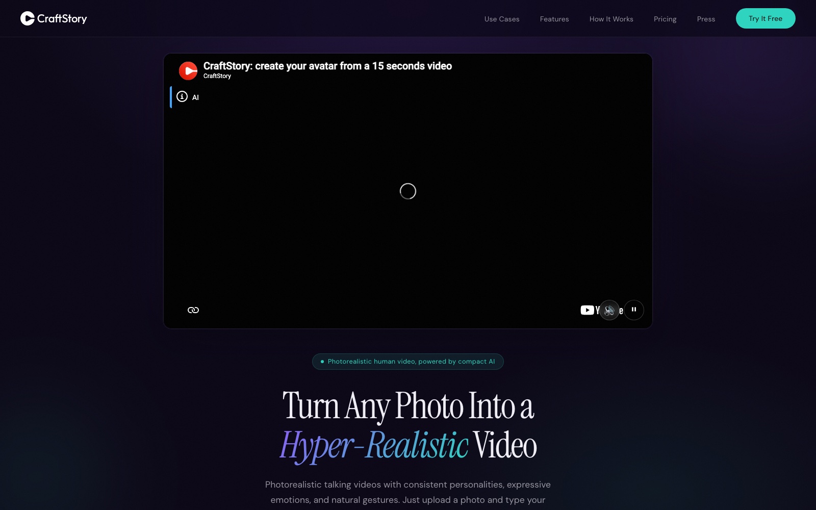 CraftStory homepage screenshot