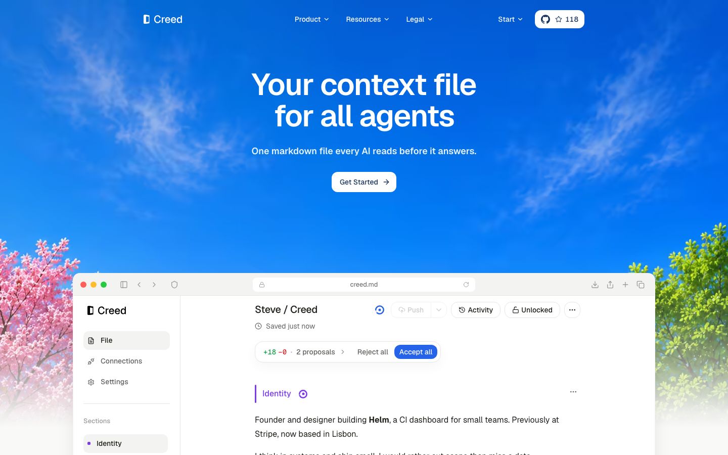 Creed homepage screenshot
