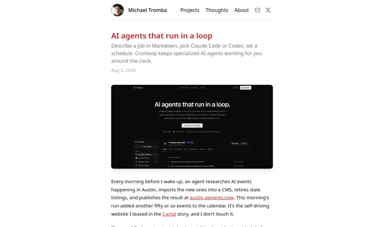 Cronloop AI homepage screenshot