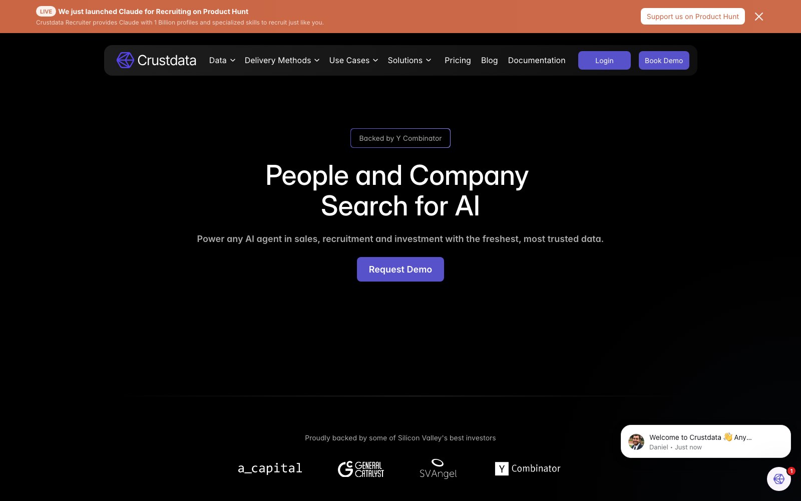 Crustdata Recruiter homepage screenshot