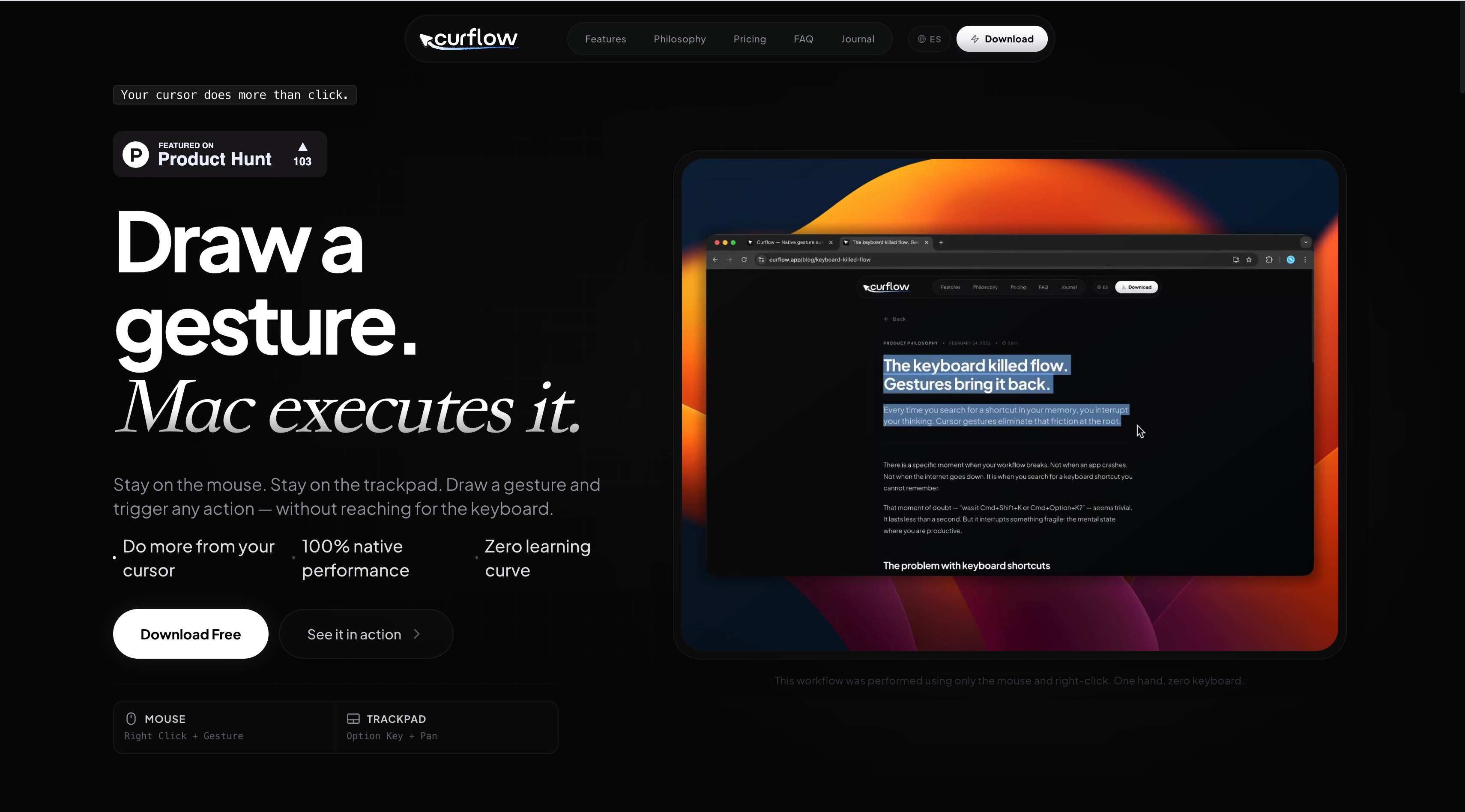 Curflow homepage screenshot