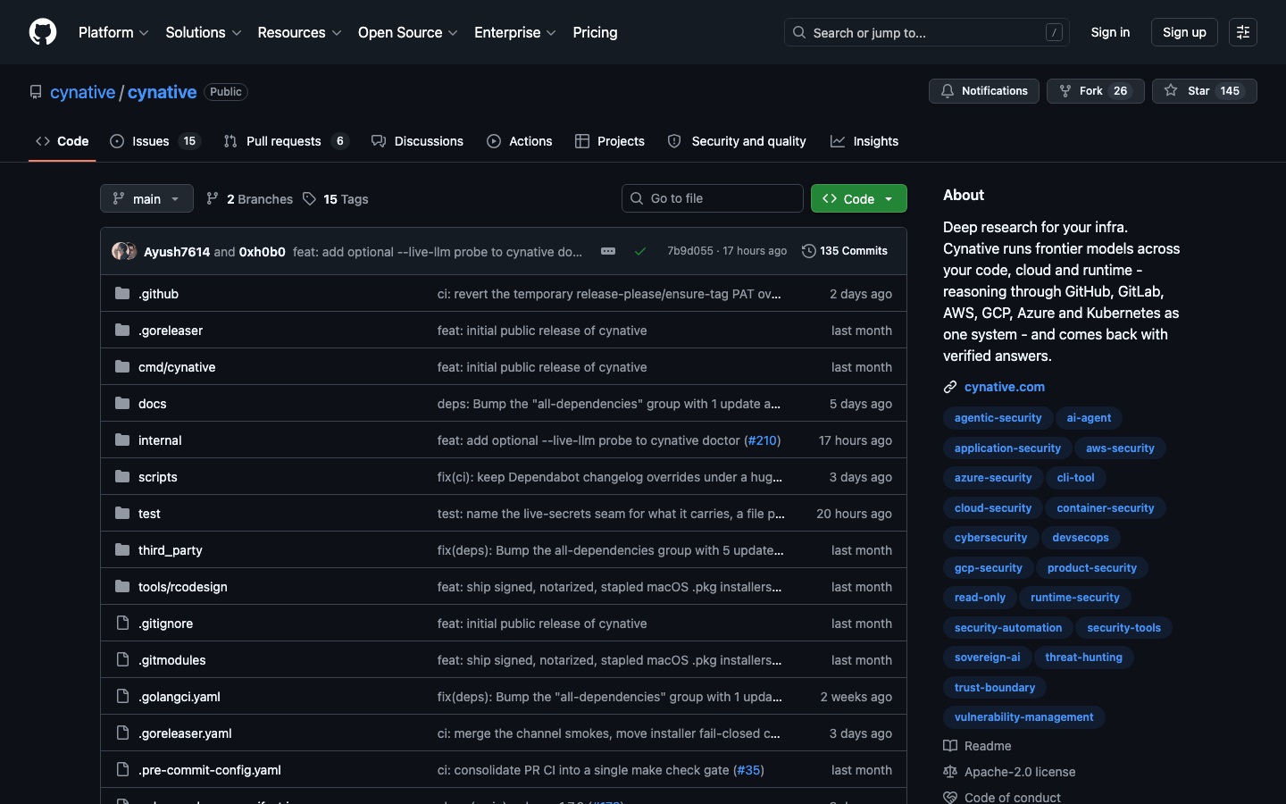 Cynative Security Research Agent homepage screenshot