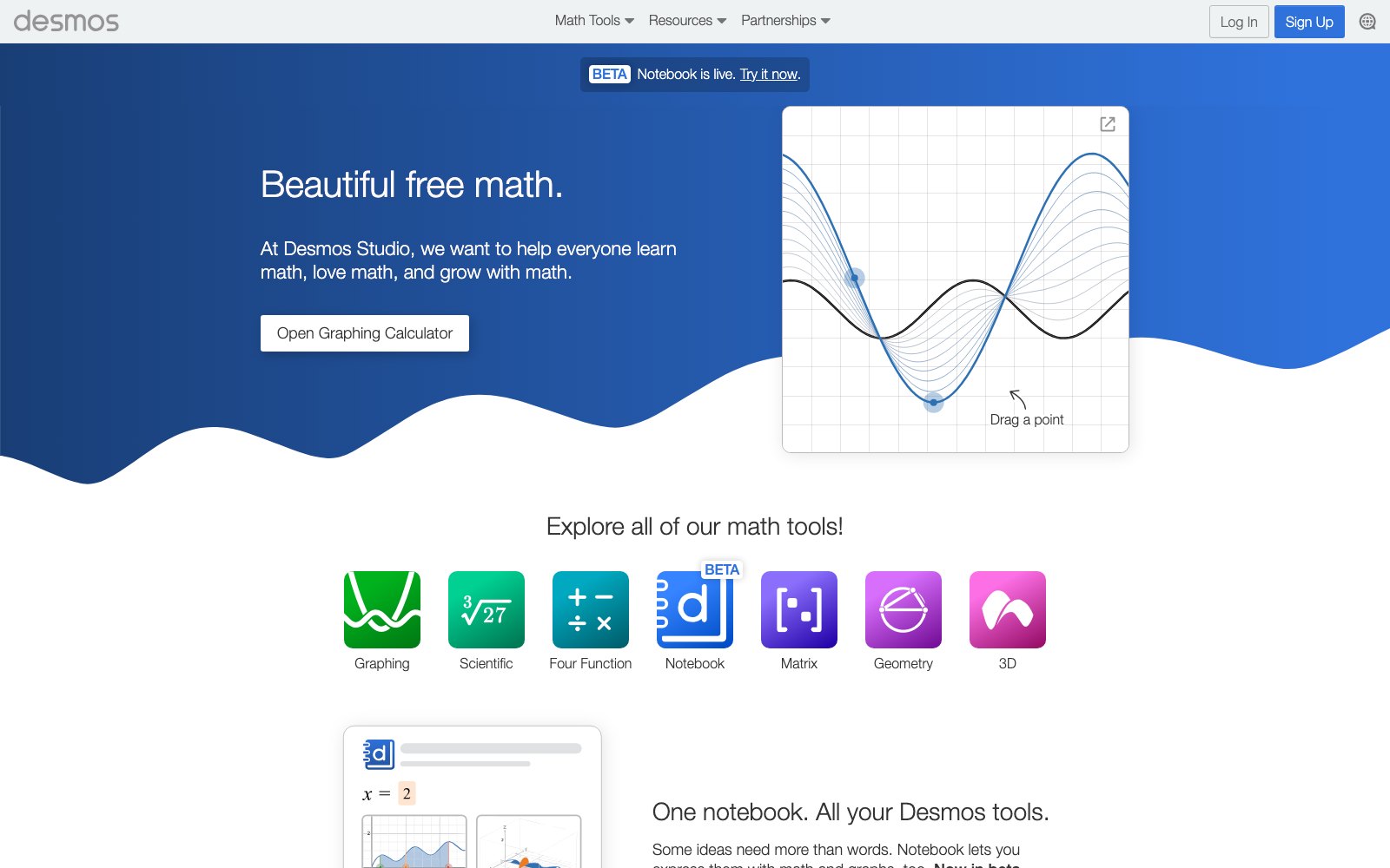 Desmos homepage screenshot