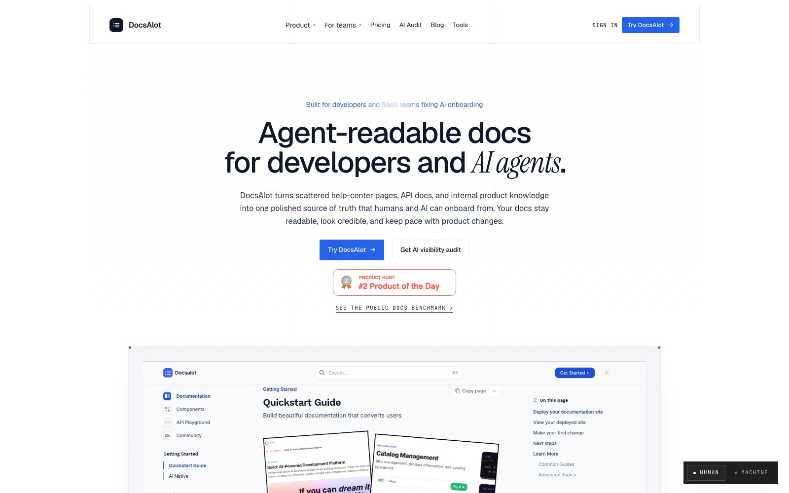 DocsAlot CLI homepage screenshot