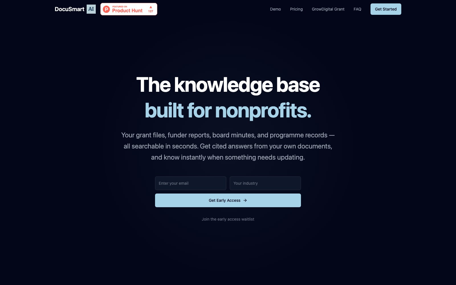 DocuSmart AI homepage screenshot