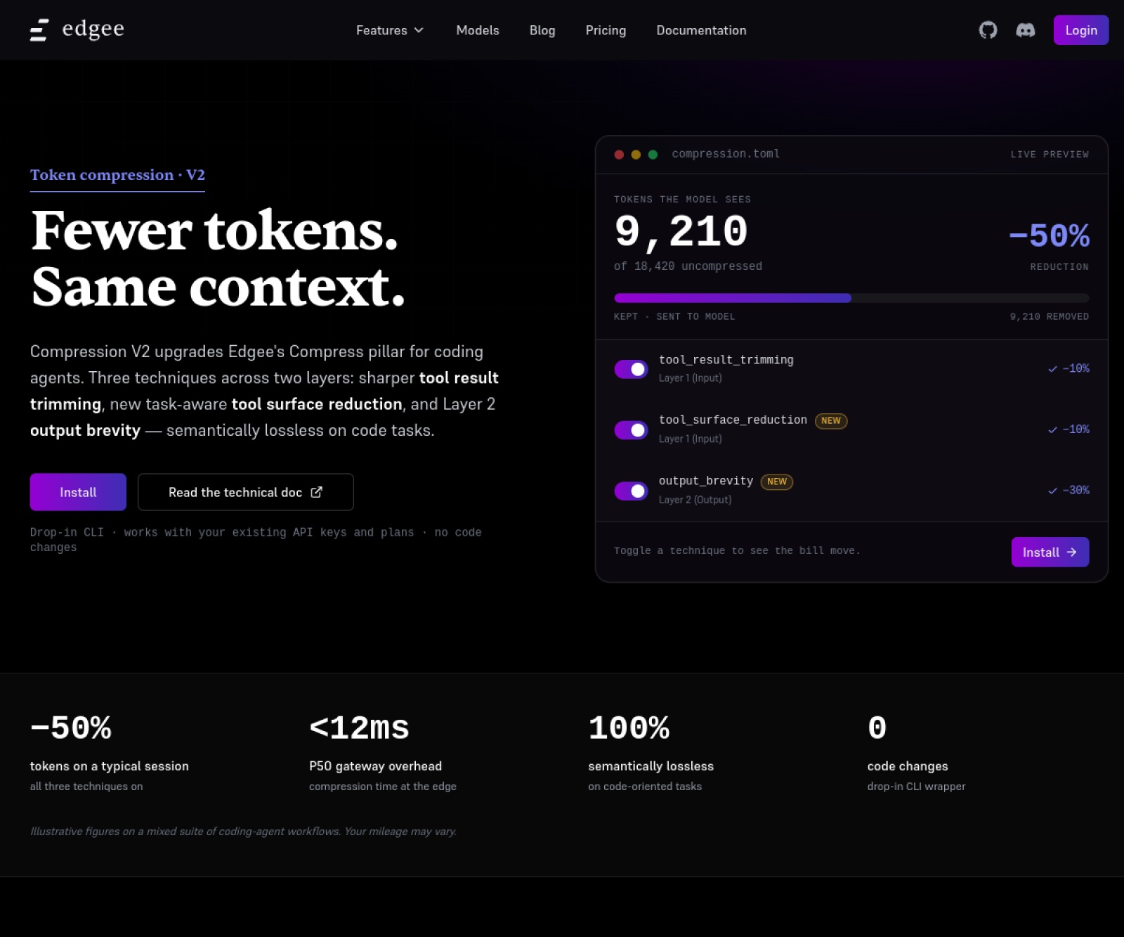 Edgee Claude Code Compressor V2 homepage screenshot