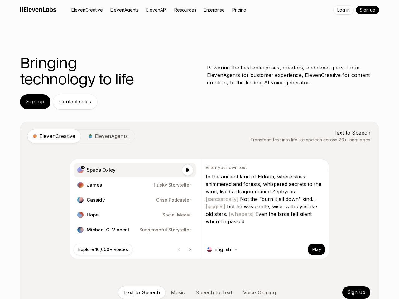 ElevenLabs homepage screenshot