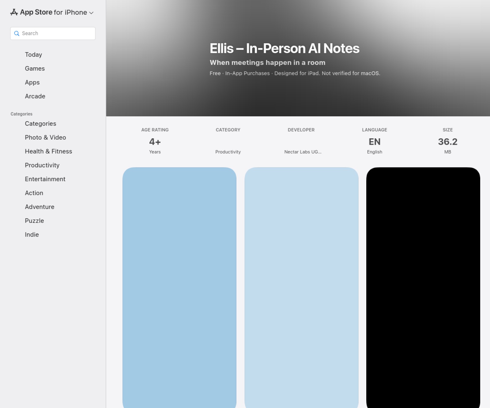 Ellis homepage screenshot