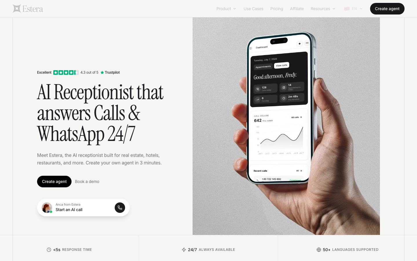 Estera homepage screenshot