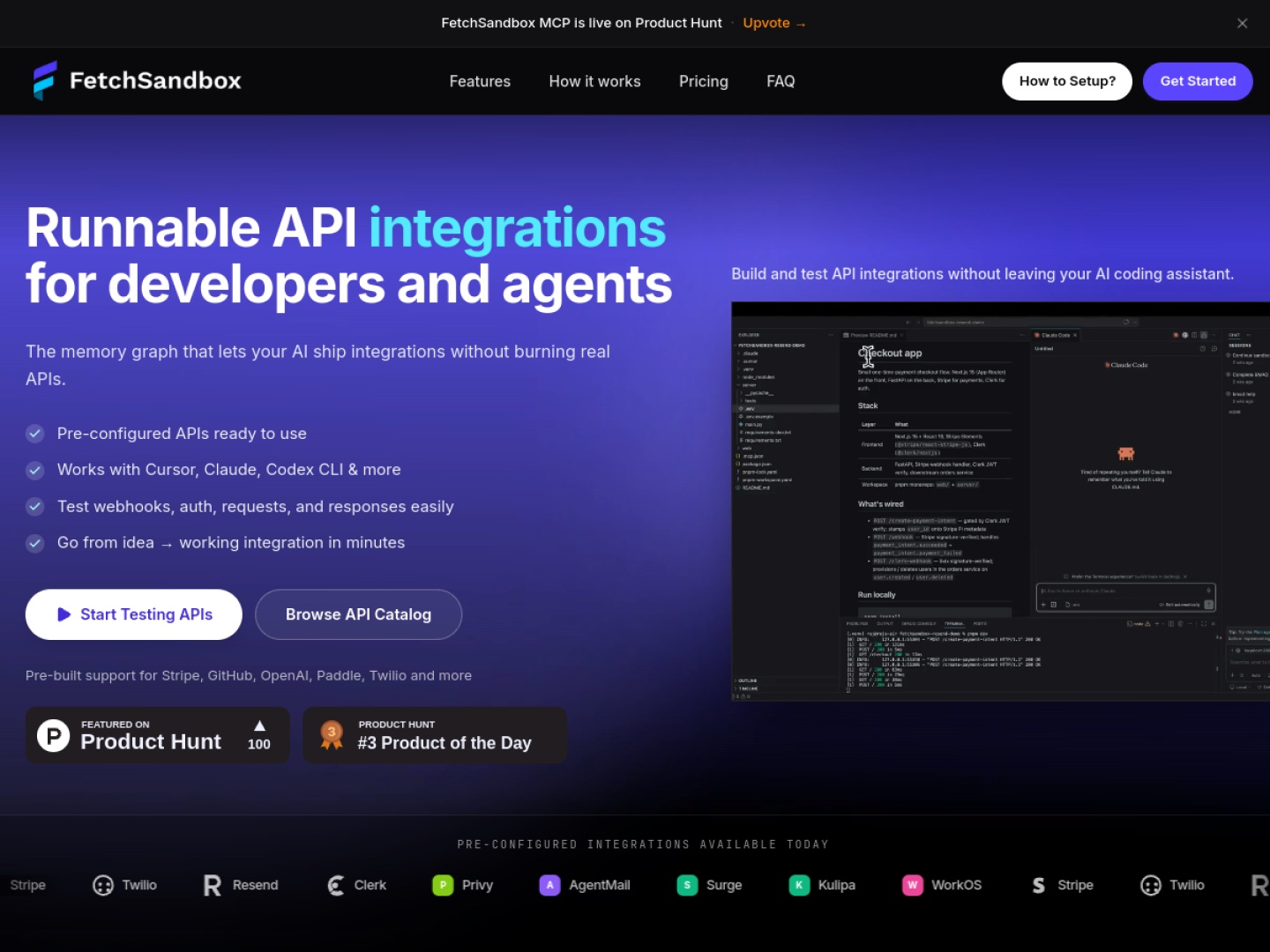 FetchSandbox MCP homepage screenshot