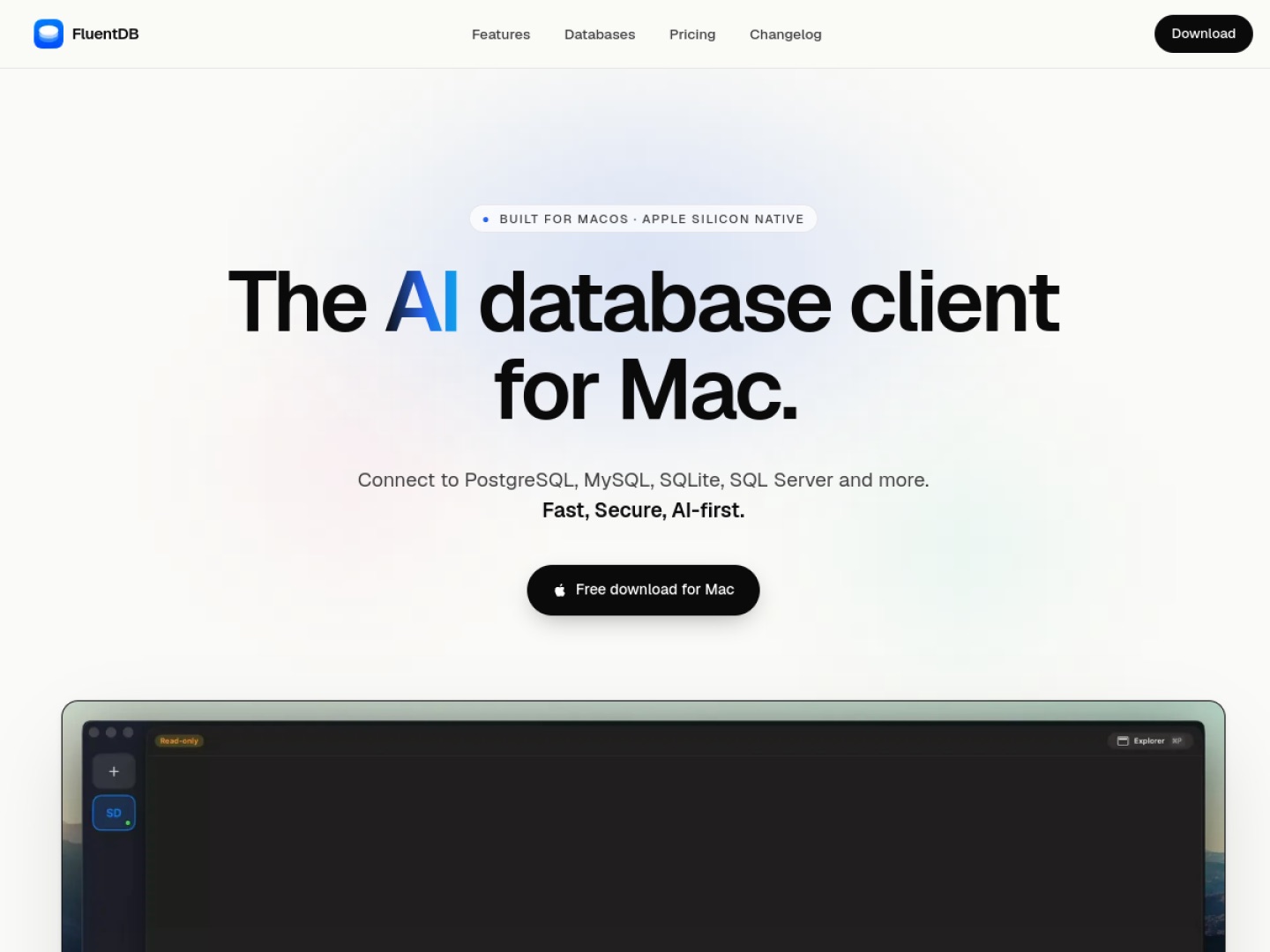 FluentDB homepage screenshot
