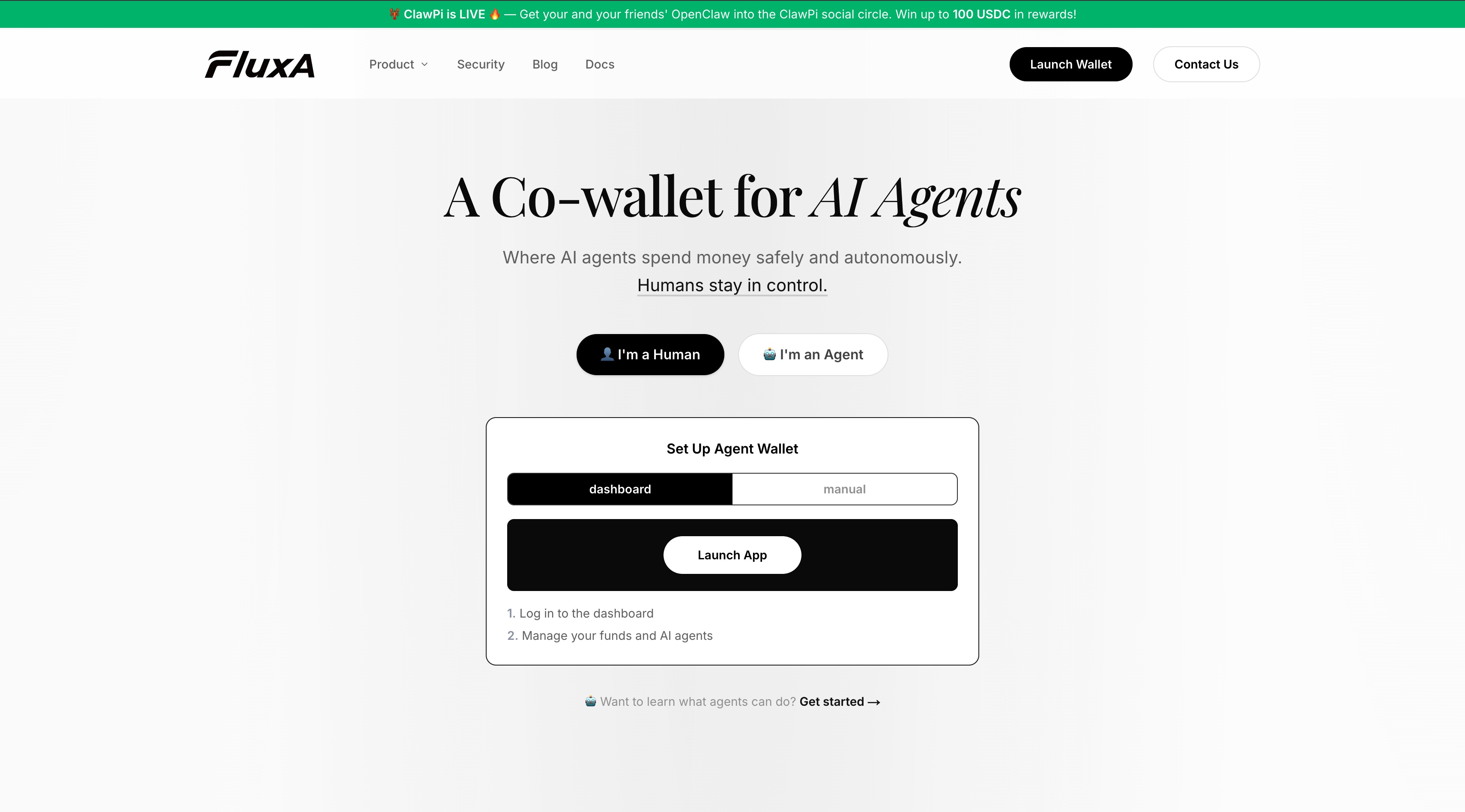 FluxA homepage screenshot