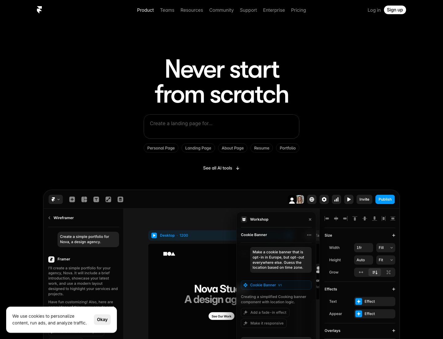 Framer AI homepage screenshot