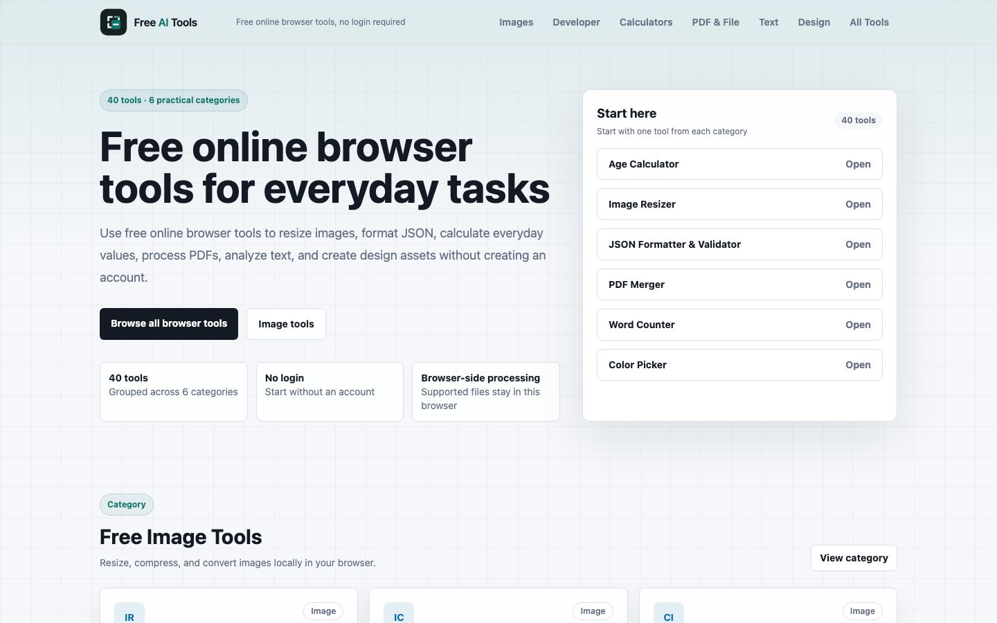 Free AI Tools homepage screenshot