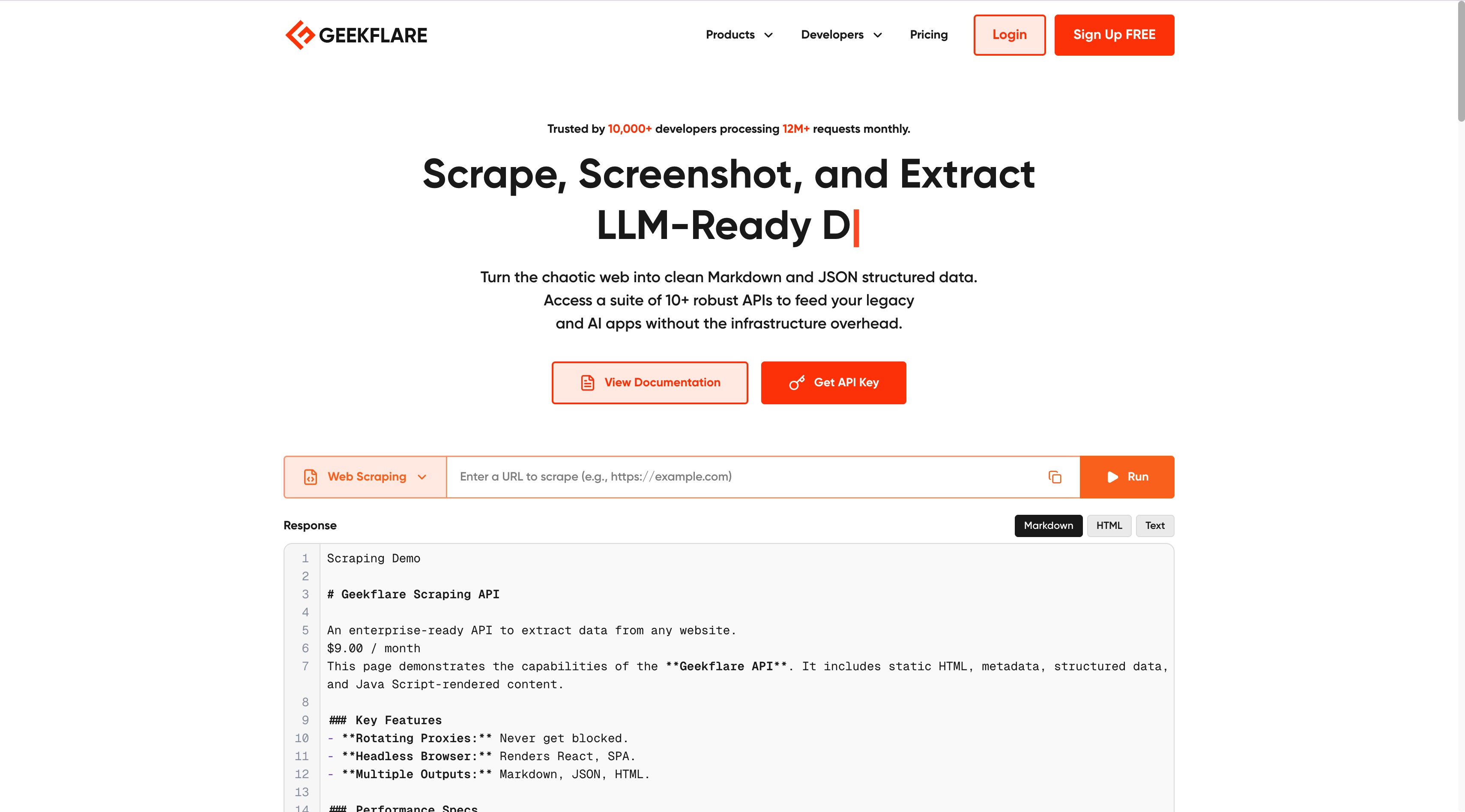 Geekflare API homepage screenshot